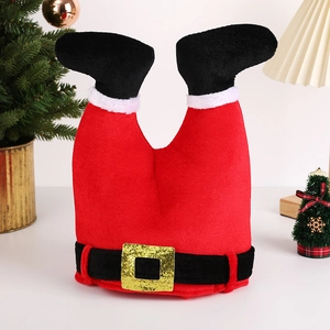 Chapeau de Noël Drôle Jambes de Père Noël Elfe Rayé en Velours Doré Chapeau de Décoration de Fête Accessoires Festifs