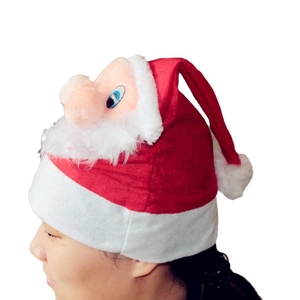 Festive Christmas Santa hat with 3D face design and plush beard for adults and children