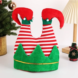 Chapeau de Noël festif en forme de jambes d'elfe rayé rouge et blanc avec pompons