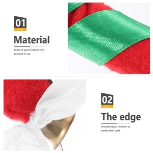 Christmas striped headband with red plush, green ribbon, white bow and golden bells