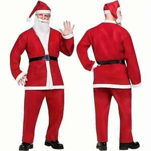 5-piece Santa Claus costume set for adults including red jacket pants hat belt and beard