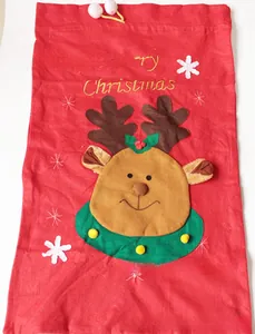 Grand sac cadeau de Noël avec applique de renne et broderie Merry Christmas