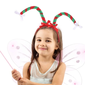 Christmas striped headband with white silk bows and pink fairy butterfly wings set
