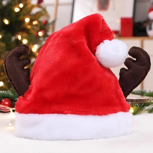 Plush Christmas Hat With Reindeer Antlers Reindeer Horn Santa Hat For Adults Children Xmas Holiday Party Decoration Gift