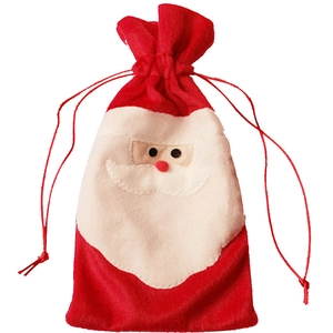 Christmas Santa Claus drawstring wine bottle gift bag made of soft red and white flannel