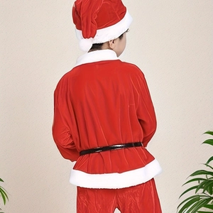 Kids Santa Claus costume 4-piece set including red velvet hat, jacket, pants and belt