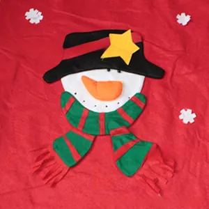 Detailed view of handmade snowman fabric patch with festive scarf and red holiday hat