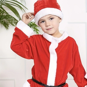Classic children's Santa Claus costume set with red robe and matching white fur trim hat