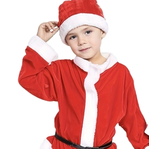 Classic kids Santa Claus costume set with red robe, matching hat and black belt