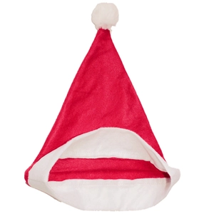 Classic red velvet Christmas hat with white plush trim and pompom for holiday parties
