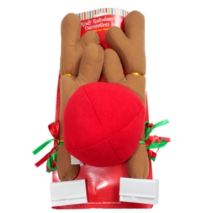 Christmas car decoration set featuring plush light brown reindeer antlers and a red nose