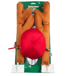 Christmas Reindeer Car Decoration Set Fabric Antlers Red Nose With Bells For Holiday Vehicle Exterior Ornaments Accessories