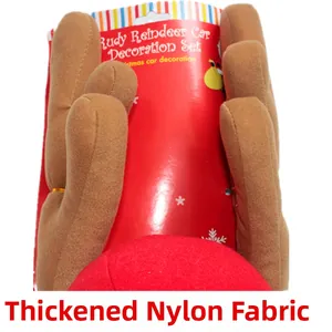 Detail of the thick nylon fabric on the reindeer antlers and red nose car decoration set