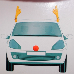 Car Christmas reindeer kit with light brown antlers, red nose, and festive ribbons