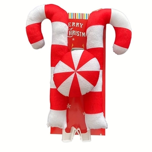 Christmas car decoration set with plush candy canes and peppermint ball on red card