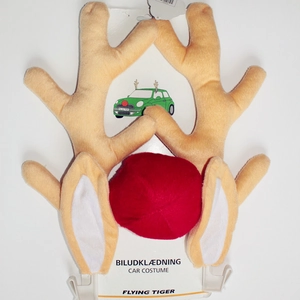 Christmas Reindeer Antlers Car Decoration Set Short Plush Reindeer Ears Red Nose Holiday Vehicle Costume Accessory Khaki