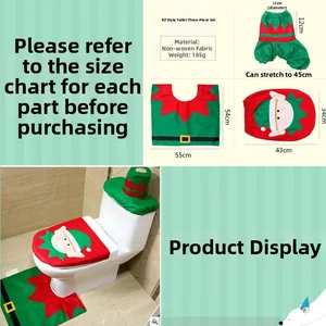 Detailed size specifications for the three-piece elf themed Christmas toilet set