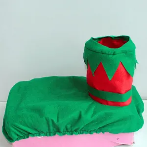 Christmas elf toilet set decorations featuring red and green felt seat and tank covers