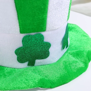 St. Patrick's Day green and white striped top hat with sequined shamrock detail