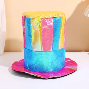 Clown Cosplay Hat Iridescent Metallic Top Hat Circus Party Accessory Multicolor Stripe Halloween Fancy Dress Costume Hat