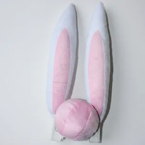 Plush bunny ears and tail car decoration set in pink and white for holiday styling