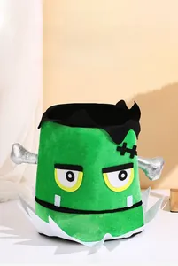 Detailed close-up of green Frankenstein party hat with silver bolts and cartoon eyes