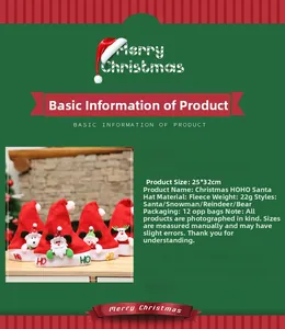 Close-up of festive Christmas hats with HO print featuring Santa Snowman and Deer