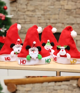 Set of 4 festive Christmas hats featuring 3D Santa, Reindeer, Snowman, and Dog characters