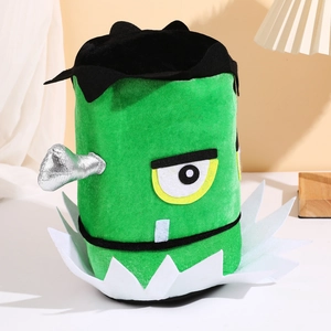 Green plush Frankenstein monster storage basket for Halloween and party decor