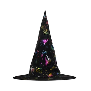 Halloween Witch Hat Laser Printed Wizard Hat With Bat Star Moon Pattern For Masquerade Party Costume Props Cosplay Accessory