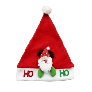 Classic red plush Christmas hat with 3D Santa Claus figure and festive HO HO lettering