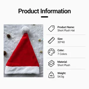 Klassische rot-weiße Plüsch-Weihnachtsmütze aus weichem Kurzfleece-Stoff, Größe 30x40 cm