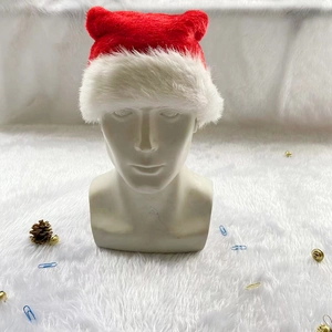 Classic red plush Christmas hat with white faux fur trim and cute cat ear design