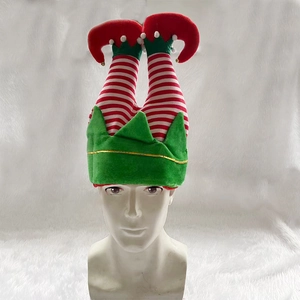 Bonnet de Noël Jambes d'Elfe en Velours Doré Pantalon à Rayures Avec Clochettes Déguisement Rigolo pour Fête de Noël