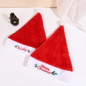 Polyester Plush Christmas Hat With Merry Christmas Kids Alphabet Embroidery Red White Santa Hat For Festival Party Decor