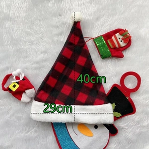Detailed size view of red and black plaid Christmas hat measuring 40cm by 29cm