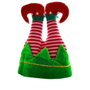 Détail de décoration jambes d'elfe rayées rouge et blanc avec velours vert et clochettes