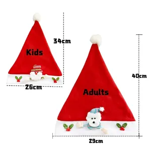 Christmas Santa hats set for kids and adults with cartoon snowman and polar bear designs