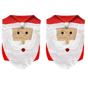Two-pack of Santa Claus themed red chair covers with plush 3D beard for Christmas decor