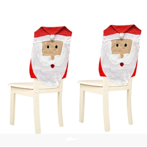 Red Santa Claus hat chair back covers set for Christmas dining room decoration