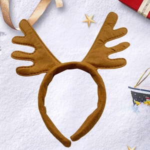 Serre-tête bois de renne marron avec clochettes et oreilles pour fête de Noël sur neige