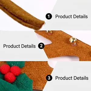 Serre-tête de renne de Noël avec bois marron, cloches dorées et détails de pompons rouges