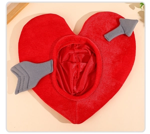 Detail view of red plush heart headgear with arrow decoration for Valentine photography