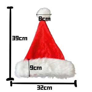 Classic red plush Christmas hat with white faux fur trim and extra large soft pompom