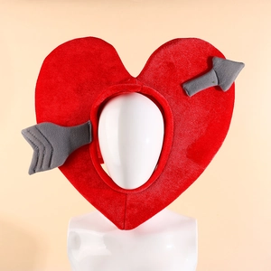 Valentine's Day Red Heart Headgear With Cupid's Arrow Funny Plush Costume Hat Party Photography Props For Women Men