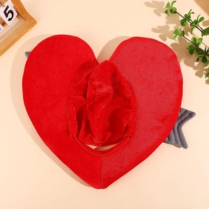 Red plush heart headwear with arrow design for Valentine performances and photo props