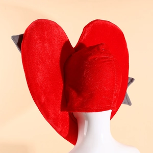 Funny red plush heart-shaped headwear with cupid arrow details for Valentine props