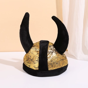 Golden cracked texture Halloween ox horn hat with black fabric horns for party cosplay