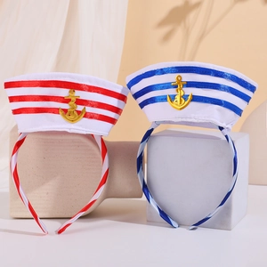 Nautical striped headbands set with gold anchor decor for costumes and holiday parties