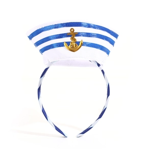 Navy sailor costume headband with white hat and golden anchor for festive holiday parties